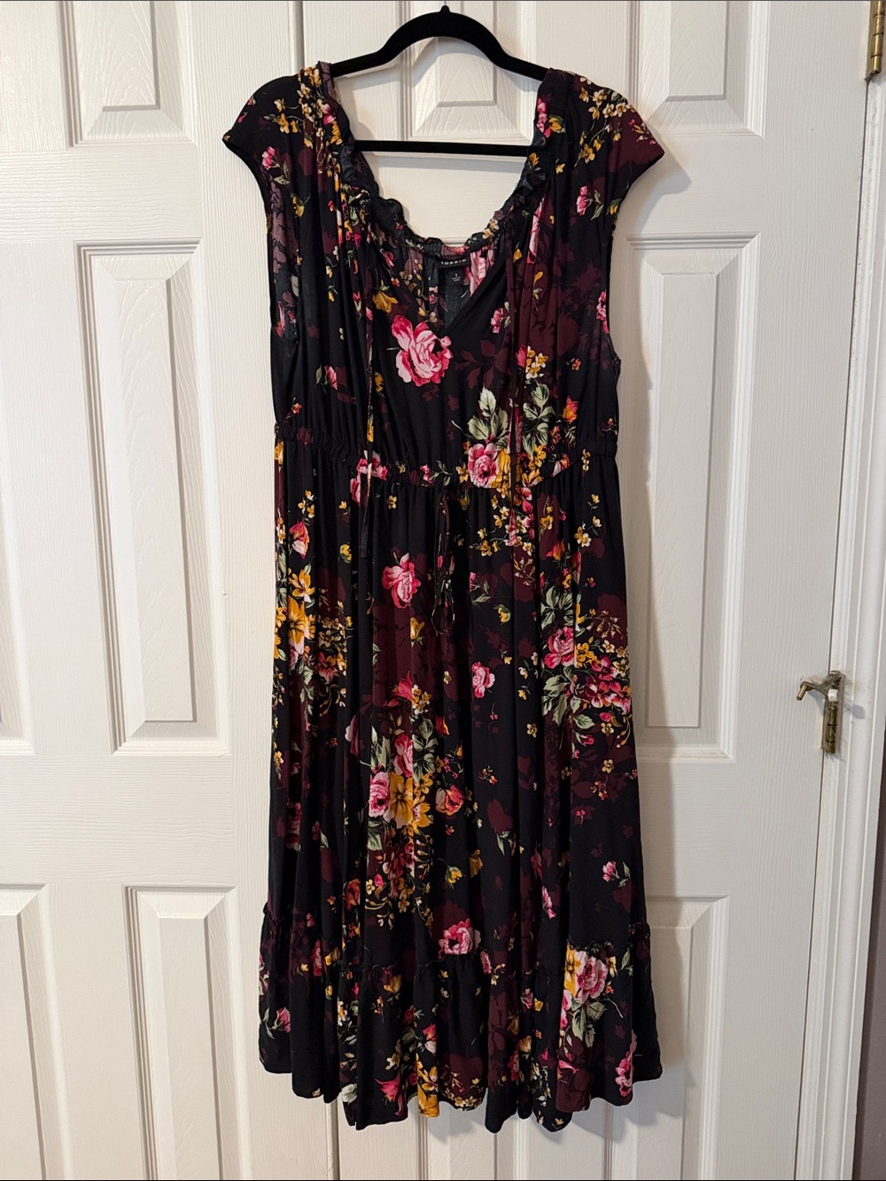 torrid Black Midi Dress with Pink & Yellow Floral Print